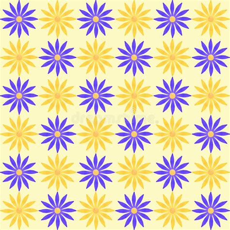 Seamless Pattern Blue And Yellow Flowers Against Light Yellow