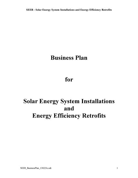 Sample Business Plan Lecture Notes Business Plan For Solar Energy