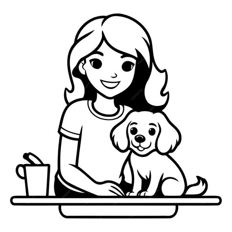 Mulher Com Cachorro Desenho - Mulher bonita com seu cachorro Ilustração vetorial em estilo de desenho ...
