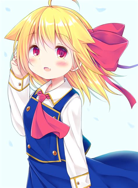 Safebooru 1girl D Ahoge Ascot Bangs Blonde Hair Blue Skirt Blue Vest Blush Bow Collared Shirt