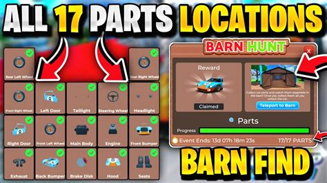 How To Find All 17 Car Parts Locations In Roblox Dealership Tycoon Barn Find Hunt Update Youtube