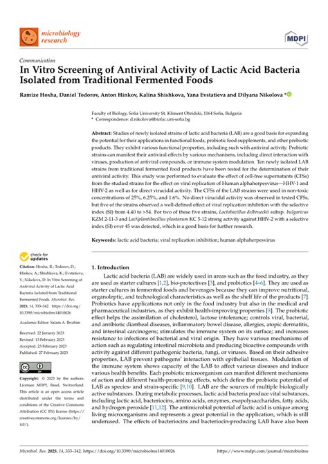 Pdf In Vitro Screening Of Antiviral Activity Of Lactic Acid Bacteria