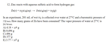 Answered Zinc Reacts With Aqueous Sulfuric Acid To Form Hydrogen