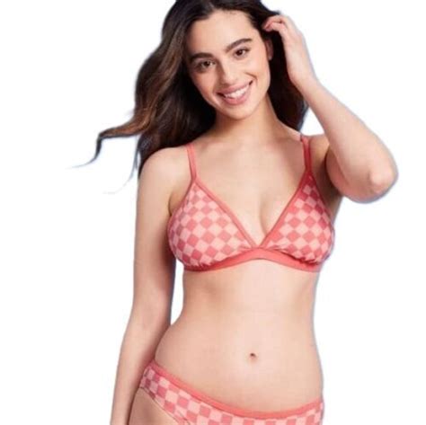 Kona Sol Women S Size X W Coral Pink Checkered Triangle Bikini Swim Top EBay