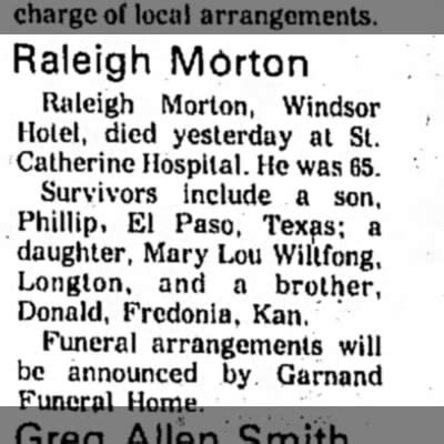 Obituary For Raleigh Morton Aged Newspapers