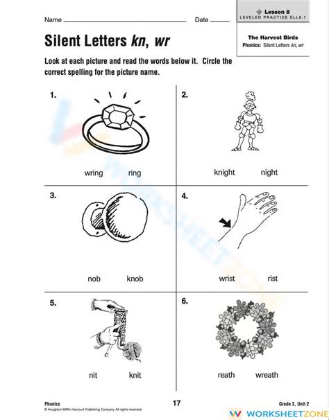 Journey S Lesson Silent Letters Kn Wr Worksheet