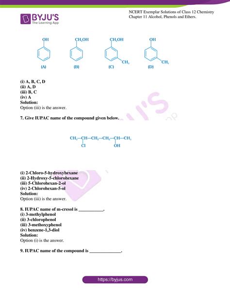 Ncert Exemplar Class Chemistry Solutions Chapter Alcohols