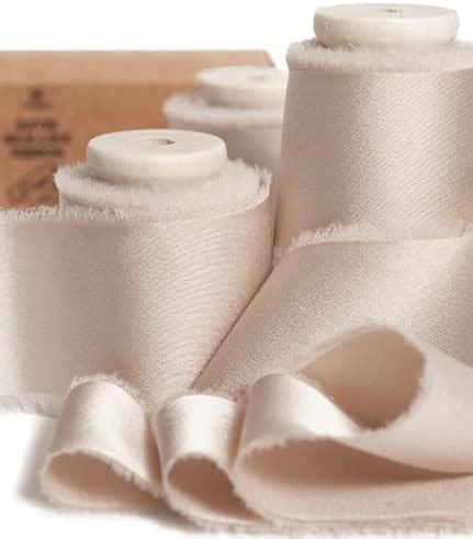 Vitalizart Silk Satin Ribbon Inch X Yard With Wooden Spool Light Nude Handmade Frayed