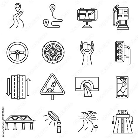 Road icons set. Highway, thin line design. The road to wheeled vehicle ...