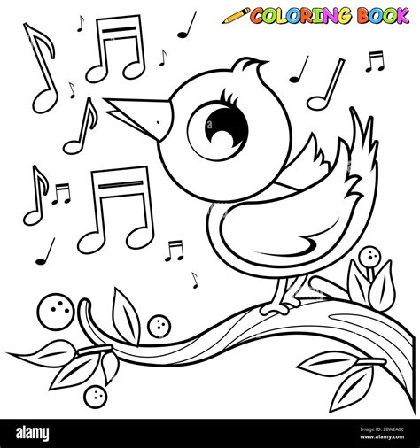 A Cute Bird Singing Black And White Coloring Page Stock Photo Alamy