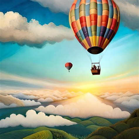 Premium Ai Image Two Hot Air Balloons Flying Over A Valley