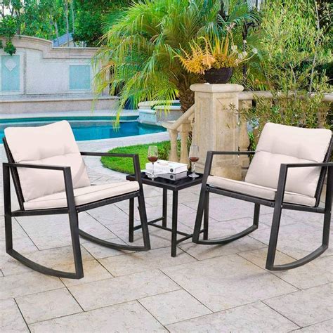 Greesum 3 Pieces Rocking Wicker Bistro Set