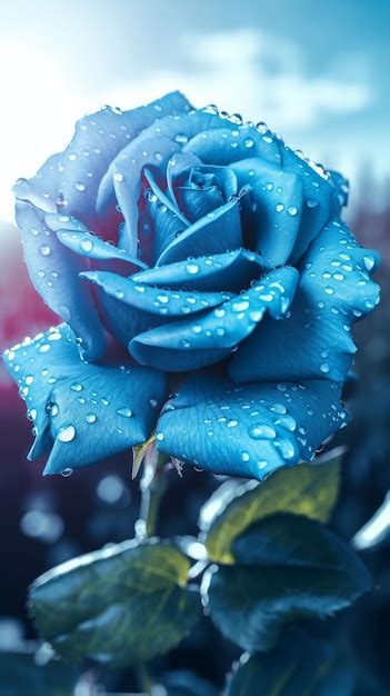 Rosas Azules Con Gotas De Agua En Los P Talos Foto Premium