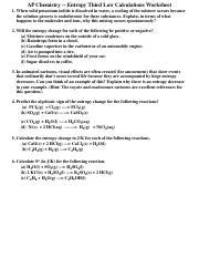 Entropy 2 Pdf AP Chemistry Entropy Third Law Calculations Worksheet