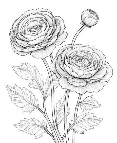 Un Dibujo De Dos Rosas Con Hojas En Un Fondo Blanco Generativo Ai