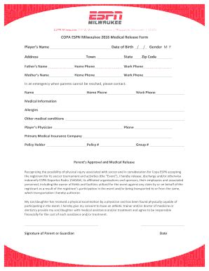 Fillable Online Copa Medical Release Form Docx Fax Email Print