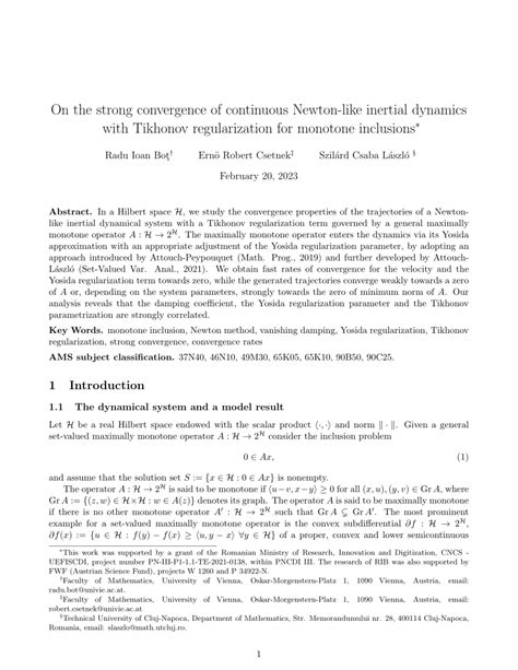 PDF On The Strong Convergence Of Continuous Newton Like Inertial