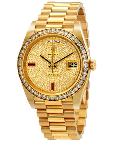 Replica Rolex Day Date Automatic Gold Diamond Pave Dial Yellow Gold ...