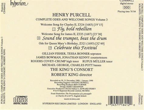 Release Complete Odes And Welcome Songs Volume 3 By Purcell The