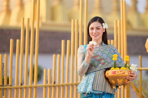 Woman Wearing Laos Traditional Dress Costumevintage Stylelaos Girl