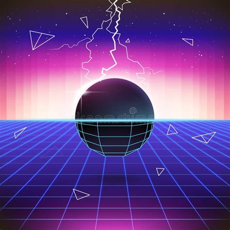 S Retro Sci Fi Background With Sunrise Or Sunset Stock Vector