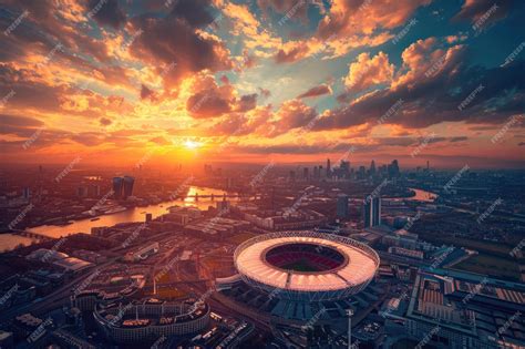 Aerial View Of The Olympic Stadium At Sunset London Premium Ai