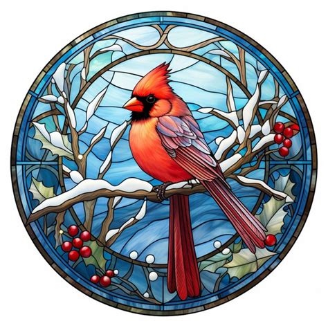 Premium Photo A Brightly Colored Bird Sitting On A Branch In A Stained Glass Window Generative Ai