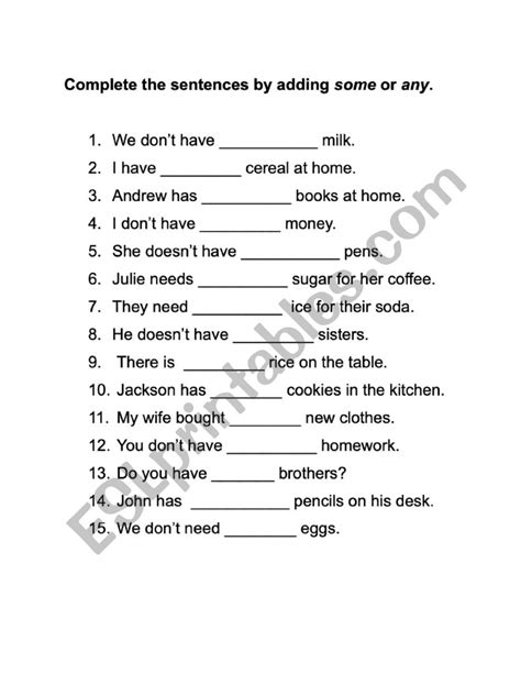 Some Vs Any ESL Worksheet By Sharonh2013