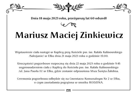 Mariusz Maciej Zinkiewicz Nekrolog I Kondolencje Zak Ad Us Ug