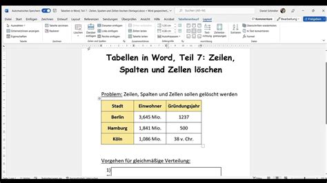 Tabellen in Word Teil 7 Zeilen Spalten und löschen YouTube