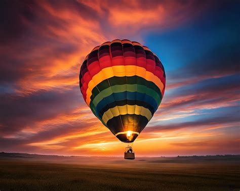 A Whimsical Hot Air Balloon With Vibrant Color Floating Above A Lush