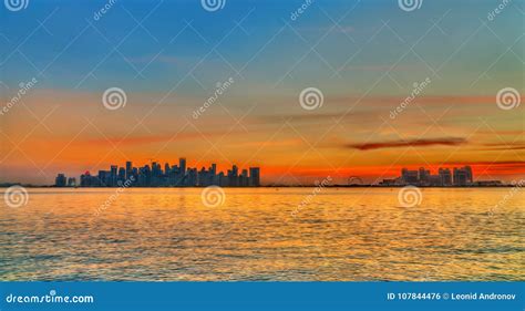 Skyline of Doha at Sunset. the Capital of Qatar Stock Photo - Image of ...