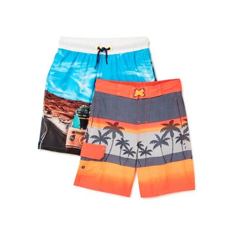 Wonder Nation Boys Quick Dry Swim Trunks With Upf 50 2 Pack Sizes 4 18 And Husky