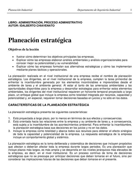 Planeacion Estrategica Objetivos De La L Libro AdministraciÓn Proceso Administrativo Autor