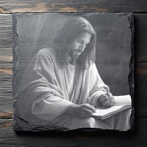 Jesus Christ Reading God Savior Christian Faith Laser PNG Slate Coaster