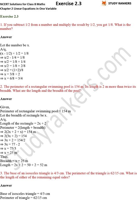 Ncert Solutions For Class 8 Maths Chapter 2 Linear Equations In One