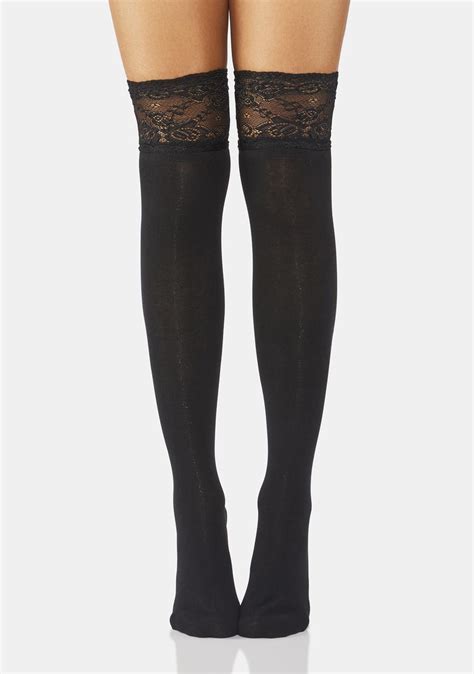 Knee High Socks With Lace Trim Black Dolls Kill