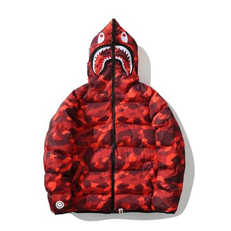 Buy Camouflage Hooded Zipper Red Bape Shark Jacket