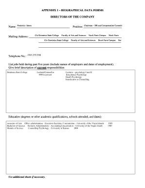 Fillable Online Appendix Biographical Data Forms Fax Email Print