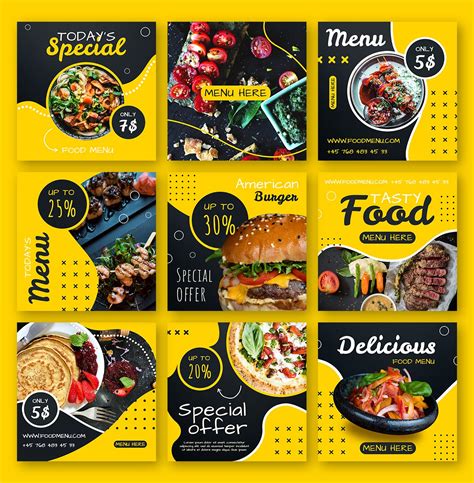 Free 9 Food Menu Instagram Posts Set Templates PSD Vector PsFiles