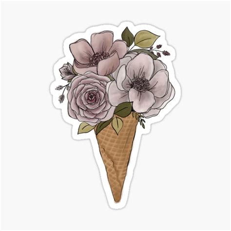 Floral Ice Cream Cone Sticker For Sale By Ktscanvases Redbubble