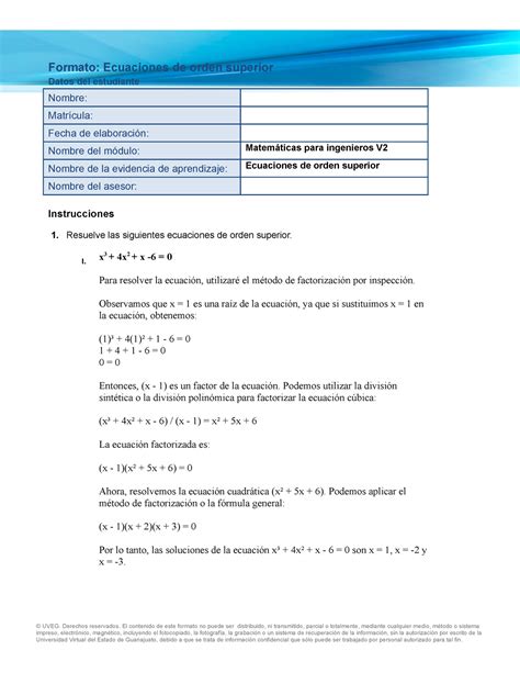 Ecuaciones De Orden Superior Uveg Formato Ecuaciones De Orden