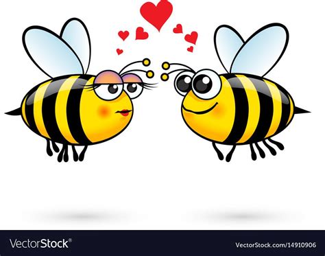 Cute Cartoon Bees In Love On White Background Vector Image On