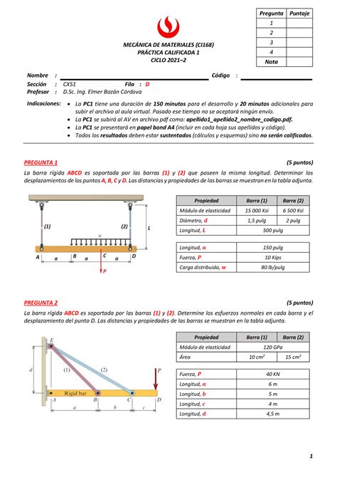 PC1 CX51 Mecanica De Materiales 2021 02 FILA D 1 MECNICA DE