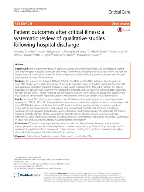 Pdf Patient Outcomes After Critical Illness A Systematic Review Of