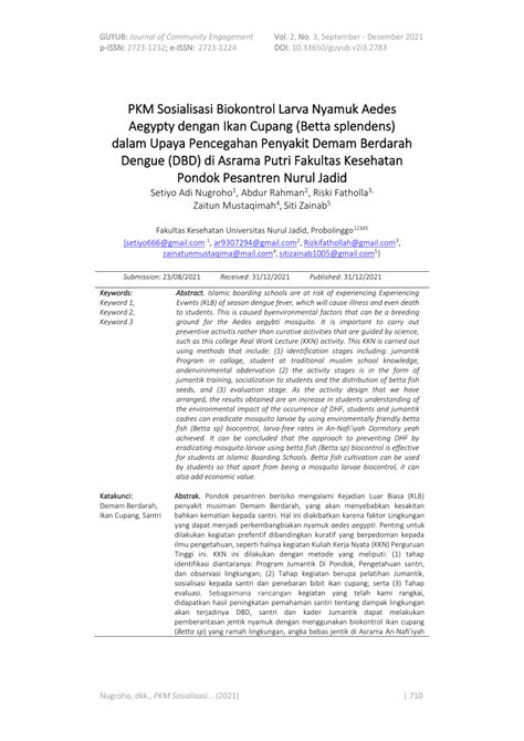 PDF PKM Sosialisasi Biokontrol Larva Nyamuk Aedes Aegypty Dengan Ikan