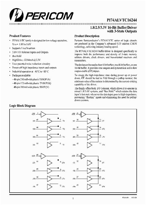 Pi74alvtc16244 1295956 Pdf Datasheet Download Ic On Line