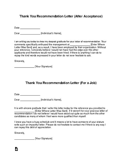 Thank You Recommendation Letter Template - PDFSimpli