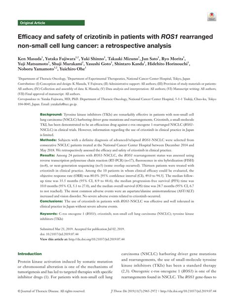 Pdf Efficacy And Safety Of Crizotinib In Patients With Ros1