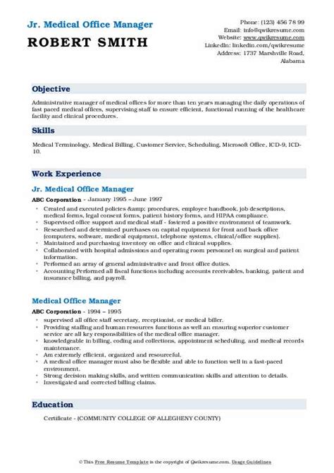 Medical Office Manager Resume Samples Templates For